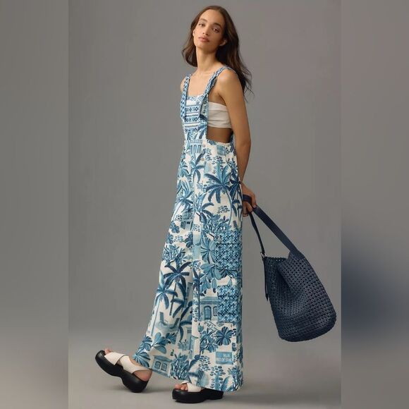 Farm Rio x Anthropologie Printed Overalls Size Extra Large NWT - Picture 1 of 4